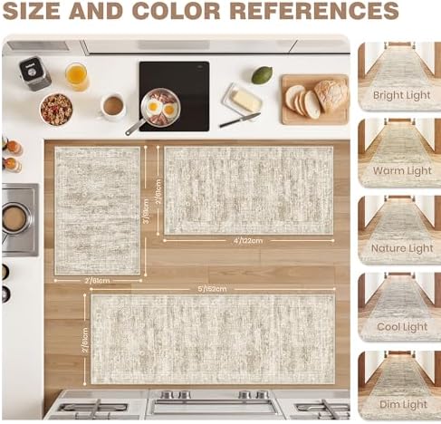 Kitchen Rugs Sets of 3, 2x3 2x4 2x5 Rug Runner,Brown - Image 2
