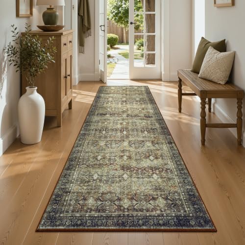 2x8 Area Rugs for Hallways, Brown Washable Non-Slip Kitchen Runner Rug by Lofus