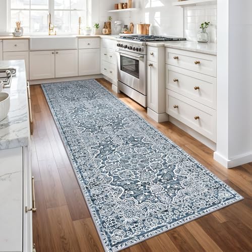 KUTA Vintage Washable Rug Runners 3x10 Blue White Long Hall Rug 10ft - Image 3