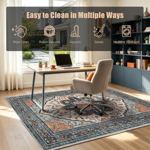 YARNSCAPE 5' x 7' Machine Washable Area Rug, Non-Slip Low-Pile Carpet - Image 7