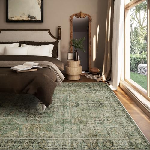 6x9 Area Rugs for Living Room: Washable Bedroom Rug Boho Vintage Rugs Stain Resistant Non Slip Low Pile Soft Lightweight Carpet for Kitchen Dining Room Farmhouse Nursery Kids Room - Image 3