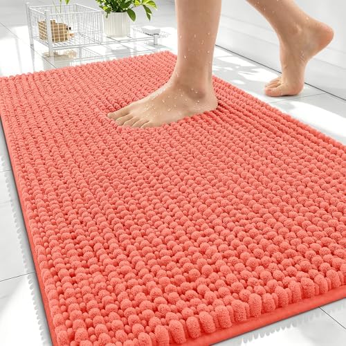 OLANLY Thick Chenille Bathroom Rugs 30x20, Soft Absorbent Bath Mat, Coral by OLANLY