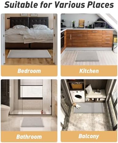 AMOAMI Upgraded Waffle Runner Rug Super Absorbent Non Slip Bath Mats for Bathroom Machine Washable Bathroom Runner Rug with Tassels, Ideal for Hallway Bedroom Laundry Room, 2' x 6', LightGrey & Cream - Image 6