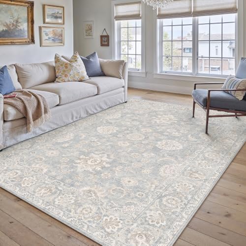 5x7 Blue Cream Neutral Area Rug by WondRg