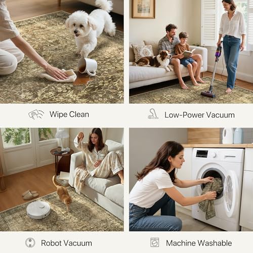 Bavni 2x6 Washable Runner Rug Non Slip for Hallway, Brown Olive - Image 7