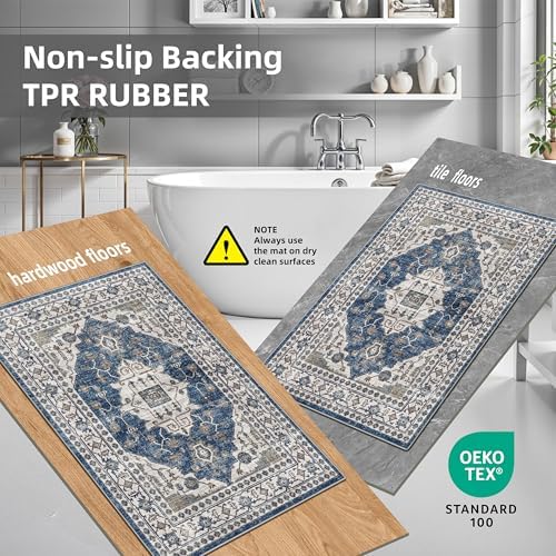Kitchen Sink Rugs Set 0f 2: Washable Non-Slip Hardwood Floor Mat for Stove Dishwasher Fronts Soft Stain Resistant Carpet for Cooking Area & Fridge Boho Home Decor for High Traffic Area(2x3+2x4,Blue) - Image 6
