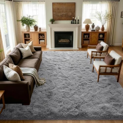 7x10 Large Grey Fluffy Soft Area Rug Non-Slip for Living Room Bedroom by ModernHomeDecor