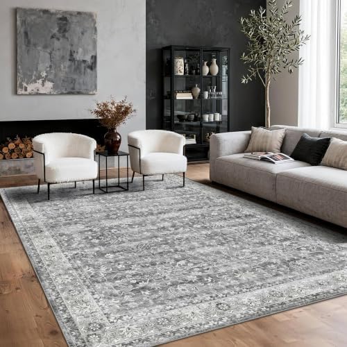5x7 Grey Rugs for Living Room, Vintage Washable Bedroom Area Rug by LatteFog