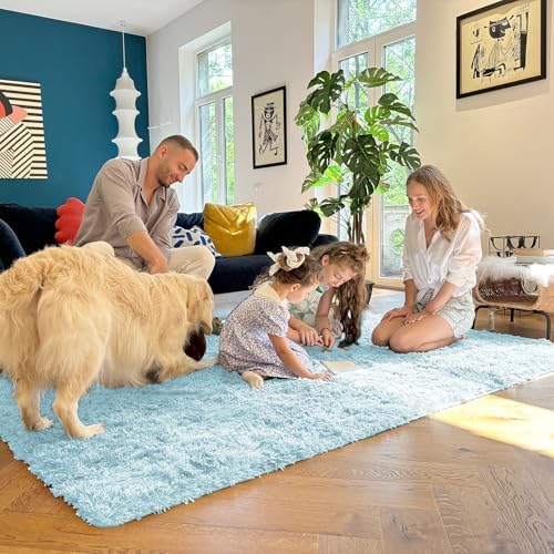 OLANLY 6x9 Machine Washable Large Area Rugs for Living Room, Bedroom, Soft Fluffy Shaggy Bedside Rug, Indoor Floor Carpet for Kids Girls and Boys, Dorms, Nursery, Home Decor Aesthetic, Light Blue - Image 7