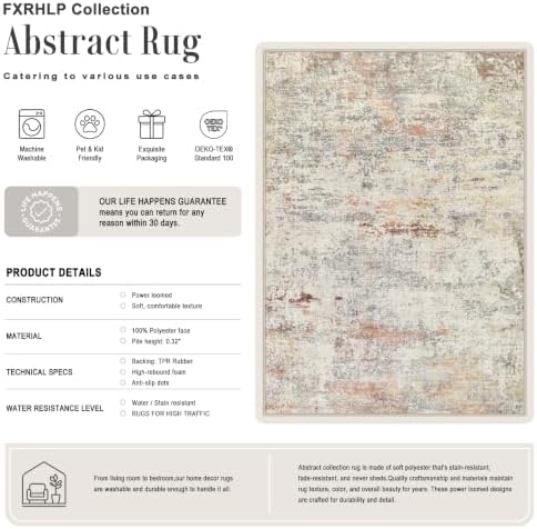 5x8 Area Rug Living Room: Modern Washable Indoor Soft Carpet Taupe - Image 2