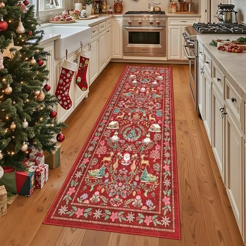 Rugxara Christmas 2x6 Runner Rug for Hallway Kitchen Entryway, Red by Rugxara