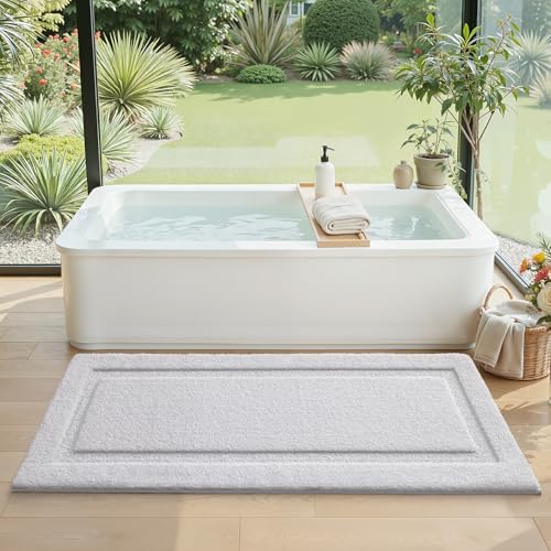 LUMI Ultra Soft Bathroom Runner Rugs, Non Slip Bath Mat 24x60, White - Image 3