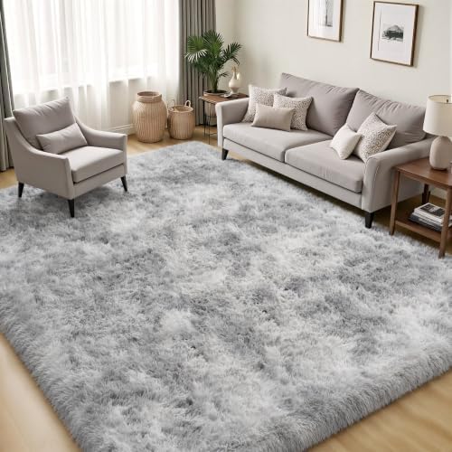 PLHXFR 6x9 Area Rugs Living Room: Fluffy Bedroom Shag Rug Light Grey - Image 3