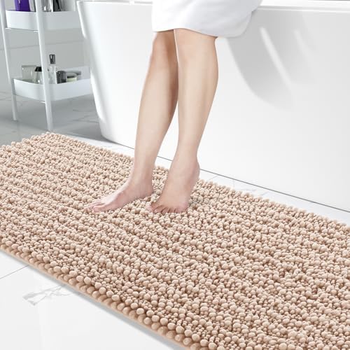 Yimobra Bathroom Runner Rug 70x24 Inch - Extra Long Non Slip Chenille Bath Mat, Soft & Absorbent, Machine Washable Shaggy Hallway Carpet for Vanity Tub Shower, Light Brown Home Decor Accessories by Yimobra