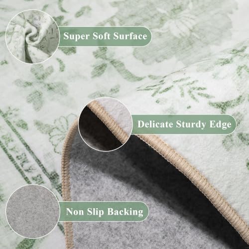 DUKINO 3x5 Rug Washable Vintage Floral Bedroom Area Rug Non Slip Sage Green - Image 6