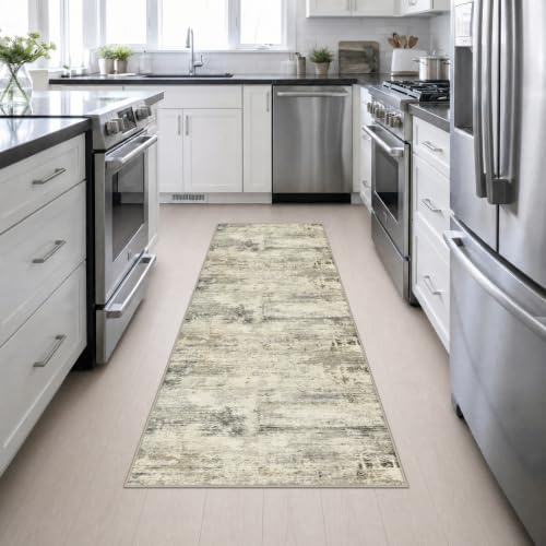 2.6x8 Washable Runner Rug：Modern Abstract Soft Carpet Ash Brown - Image 4