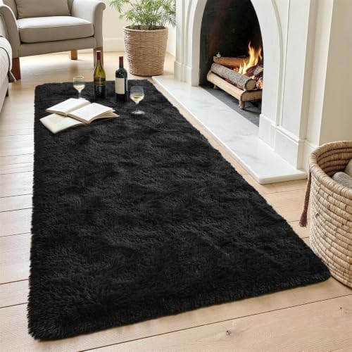 Noahas 2x6 Black Fluffy Soft Runner Rug Non-Slip for Bedroom Dorm Hallway - Image 4
