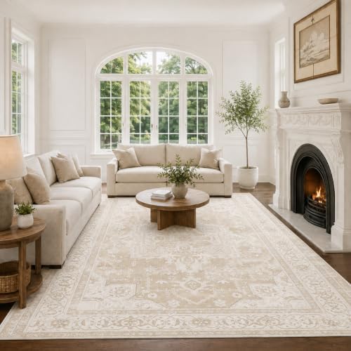 8x10 Area Rugs Living Room: Bedroom Vintage Washable Carpet Beige by Unknown