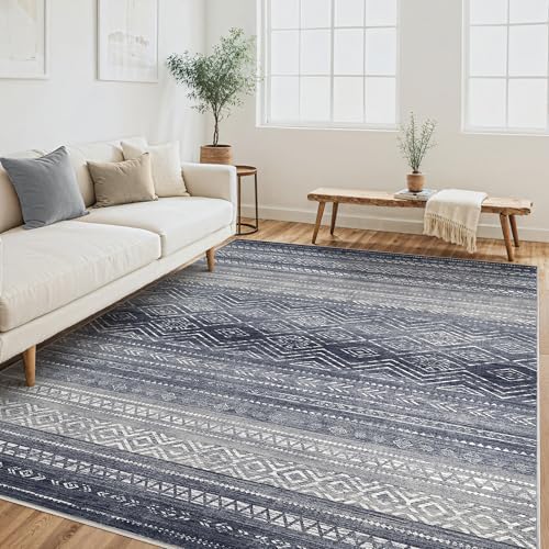 Tortania Area Rug Living Room Rugs- 6x9 Washable Large Soft Neutral Boho Moroccan Bohemian Farmhouse Rug Indoor Floor Carpet for Bedroom Under Dining Table Home Office Decor - Blue Gray by Tortania