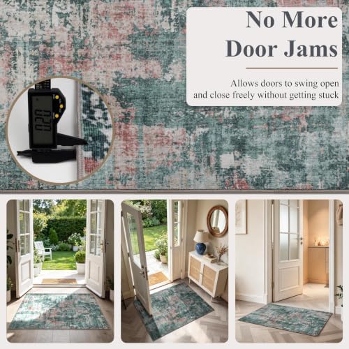 Sasttie 2x3 Entryway Area Rug, Modern Abstract Small Carpet, Pink & Green - Image 4