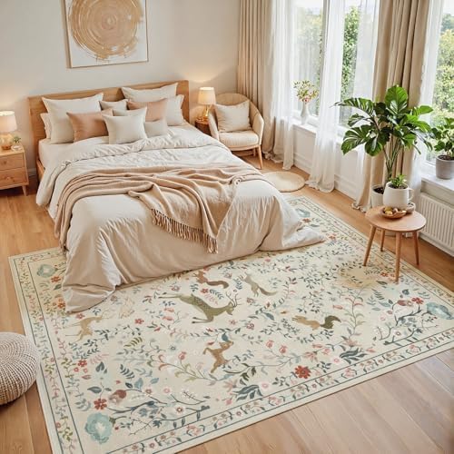 8x10 Area Rugs Boho Floral Washable Living Room Rug Neutral Carpet Bedroom - Image 3