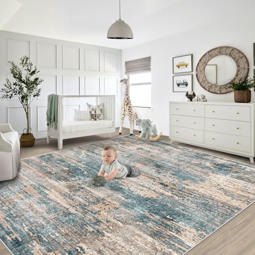 XLUEZ 8x10 Area Rugs for Living Room, Washable Modern Abstract Large Area Rug Neutral Soft Non Slip Kids Rug Stain Resistant Indoor Carpet for Bedroom Nursery Dining Room Playroom(GreenBrown, 8'x10') - Image 6