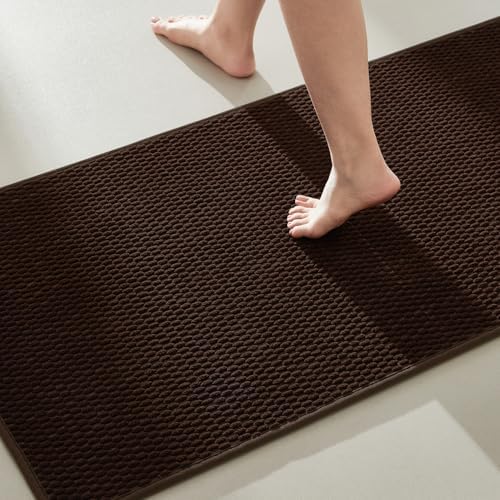 TYUU Bathroom Rugs Non Slip Washable, Super Absorbent Thin Bath Mat Quick Dry Low Pile Bathroom Rug, Brown 20"x48" by TYUU