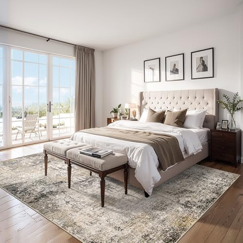 PLHXFR 6x9 Area Rug Living Room: Abstract Washable Carpet Brown Black - Image 2
