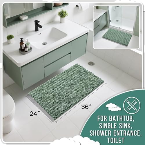 Yimobra Large Bathroom Rugs Non Slip Washable 36x24 Inch - Ultra Soft Absorbent Chenille Bath Mat, Quick Dry Shaggy Floor Carpet for Tub Shower, Green Home Decor Accessories - Image 2