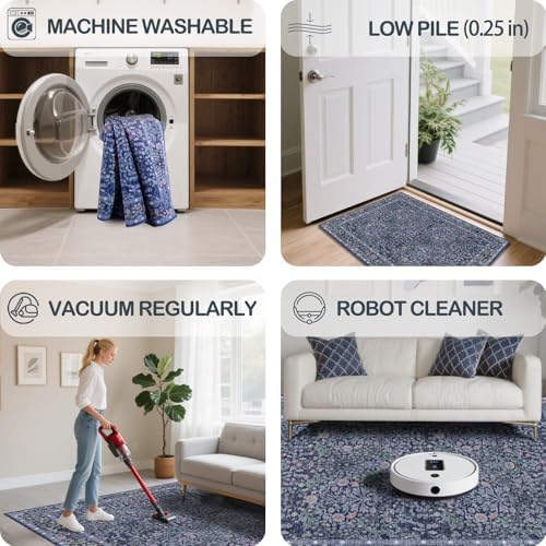 10x14 Area Rug for Living Room Washable Carpet (Blue) - Image 5
