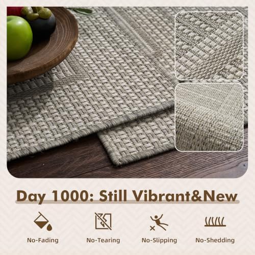 MontVoo-3x5 Outdoor Rug Porch Entryway Rug-Polypropylene Indoor Outdoor Rugs for Entryway Kitchen Balcony Patio, Textured Weave, Durable, Fade-Resistant, Non-Shedding, Modern Neutral Grey - Image 2