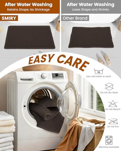 Smiry Waffle Bath Mat 47X24, Extra Soft Absorbent Bathroom Rugs, Chocolate - Image 6