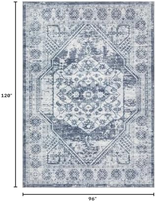 cotiled 8x10 Area Rug for Living Room, Washable, Traditional, Distressed Blue - Image 2