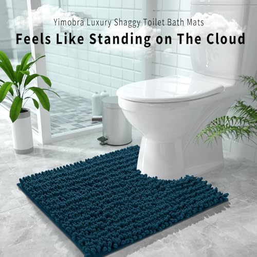 Yimobra Toilet Rug U Shaped Washable 24x20 Inch - Ultra Soft Absorbent Chenille Bath Rugs for Toilet, Quick Dry & Machine Washable, Non Slip Contour Bathroom Mat, Peacock Blue - Image 6