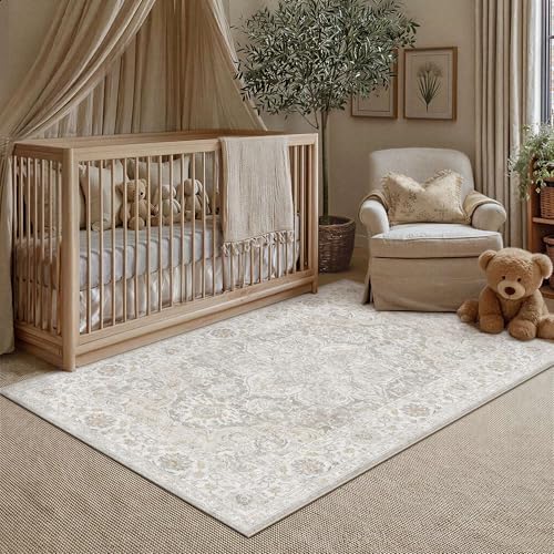 HUGEAR Grey Beige 4x6 Washable Area Rugs Vintage Indoor Carpet - Image 2