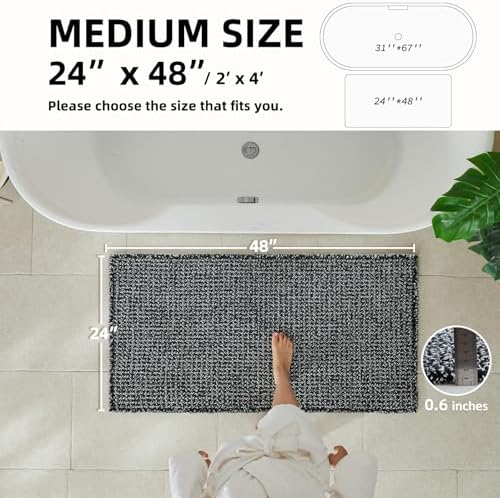 TYUU Waffle Bath Mat, Boho Bathroom Rugs Non Slip, 48x24 Black & White - Image 2