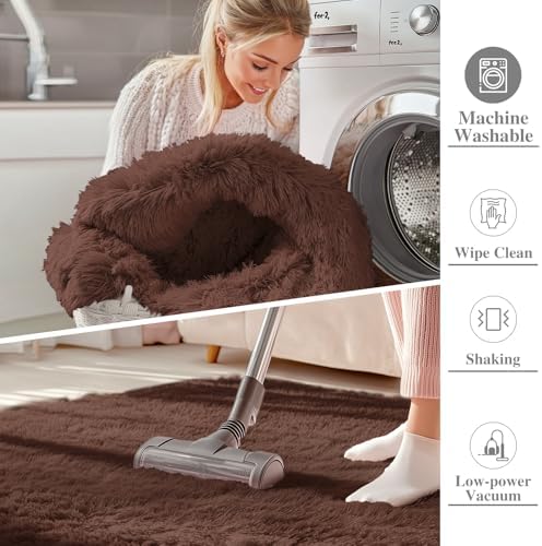OLANLY 2x8 Machine Washable Runner Rugs for Hallway, Soft Fluffy Shaggy Bedside Rugs for Bedroom, Living Room, Indoor Floor Carpet for Kids Girls and Boys, Nursery Rooms, Home Decor Aesthetic, Coffee - Image 2