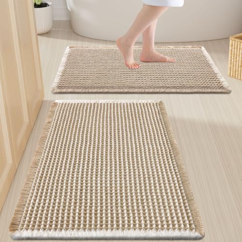 Smiry Waffle Bathroom Rugs Sets 2 Piece (30x20+24x16, Brown & Cream) by Smiry