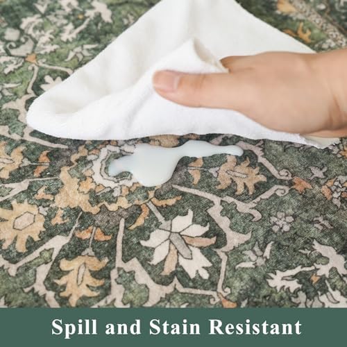 Washable 3x8 Hallway Runner Rug - Kitchen Rugs Ultra Soft Entryway Rug Runner Vintage Floral Floor Mat Non-Slip Low Pile Indoor Farmhouse Carpet for Bathroom Living Room Bedroom (Green,3x8) - Image 4