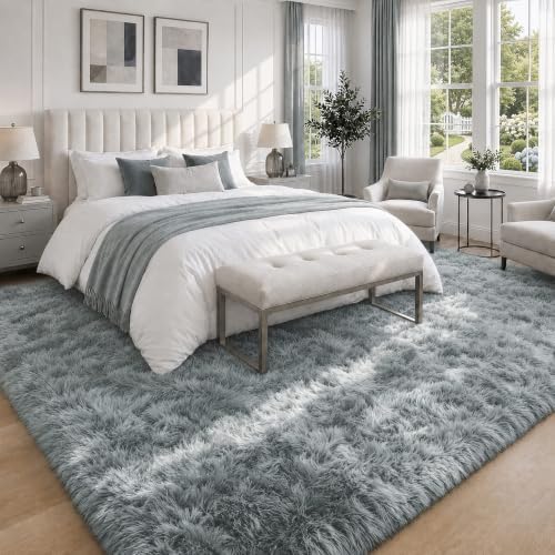 8x10 Area Rugs for Living Room: Soft Grey Fluffy Rug Shag Washable Rug Plush Fuzzy Indoor Carpet for Bedroom Nursery Playroom Girls Boys Kids Room (Grey, 8'x10') - Image 2