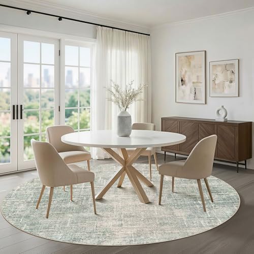 LOONGRUG Round Rug 8x8 Washable Neutral Modern Rug for Living Room Green - Image 5