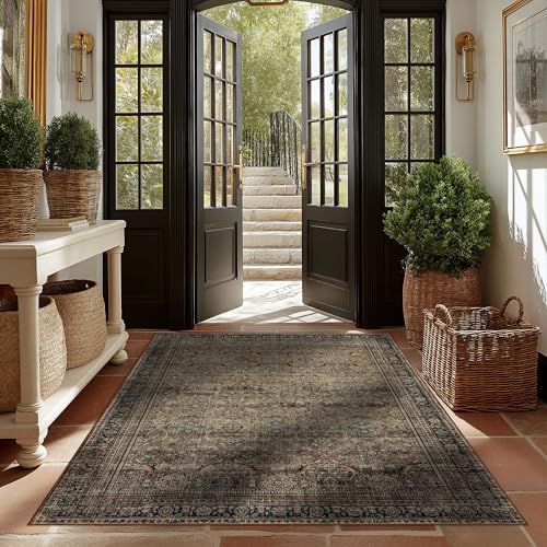 Ruaruarug Washable Area Rug 5×7 for Living Room, Ultra Soft, Vintage Brown - Image 4