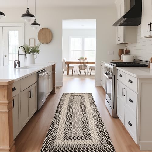 Super Area Rugs 2X6ft Farmhouse Braided Rug Runner - Natural Soft Cotton Carpet for Hallway, Entryway, Kitchen Sink - Primitive Country Woven Rug - Black/Gray/Ivory by SuperAreaRugs