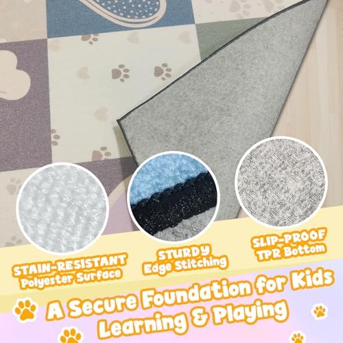 Playroom Rug for Kids, Small Classroom Rug 5x7, Paw & Heart - Image 3