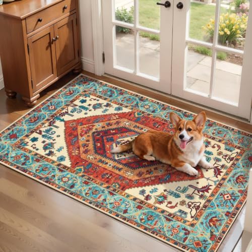 SERISSA 2x4 Washable Non Slip Boho Runner Rug for Entryway，Orange by SERISSAHomeDecorCollection