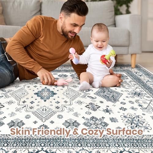 cotiled 5x7 Area Rug for Living Room, Washable, Traditional, Powder Blue - Image 3