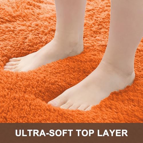 OLANLY 5x7 Machine Washable Large Area Rugs for Living Room, Bedroom, Soft Fluffy Shaggy Bedside Rug, Indoor Floor Carpet for Kids Girls and Boys, Dorms, Home Decor Aesthetic, Orange - Image 4