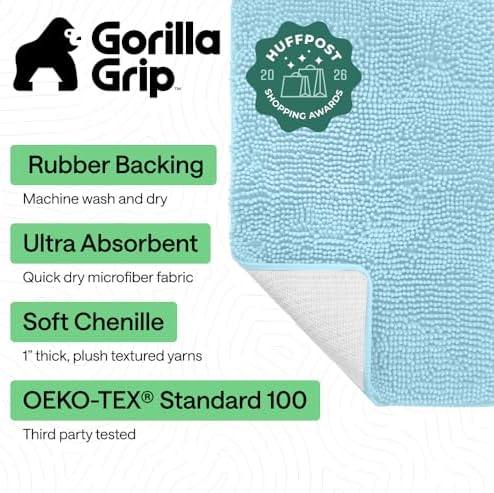 GORILLA GRIP Bath Rug Mat for Bathroom, Absorbent Chenille, 24x17 Sky Blue - Image 2