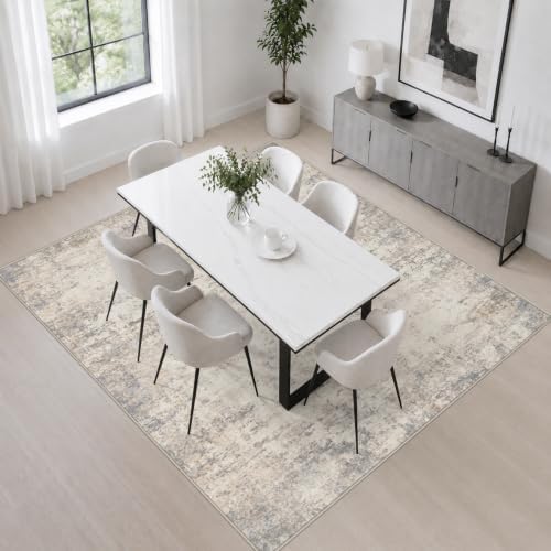 Area Rug Living Room: 4x4 Modern Washable Soft Carpet Brown Beige - Image 4