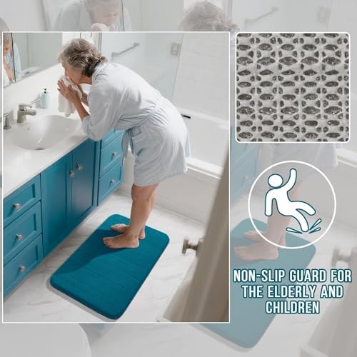 Yimobra Memory Foam Bath Mat, Super Soft Absorbent Bathroom Rug Non Slip, Quick Dry, Machine Washable Floor Carpet for Tub Shower, Home Decor Accessories, 24x17, Peacock Blue - Image 6